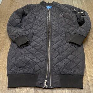 Adidas medium  Black Quilted Long Bomber Jacket